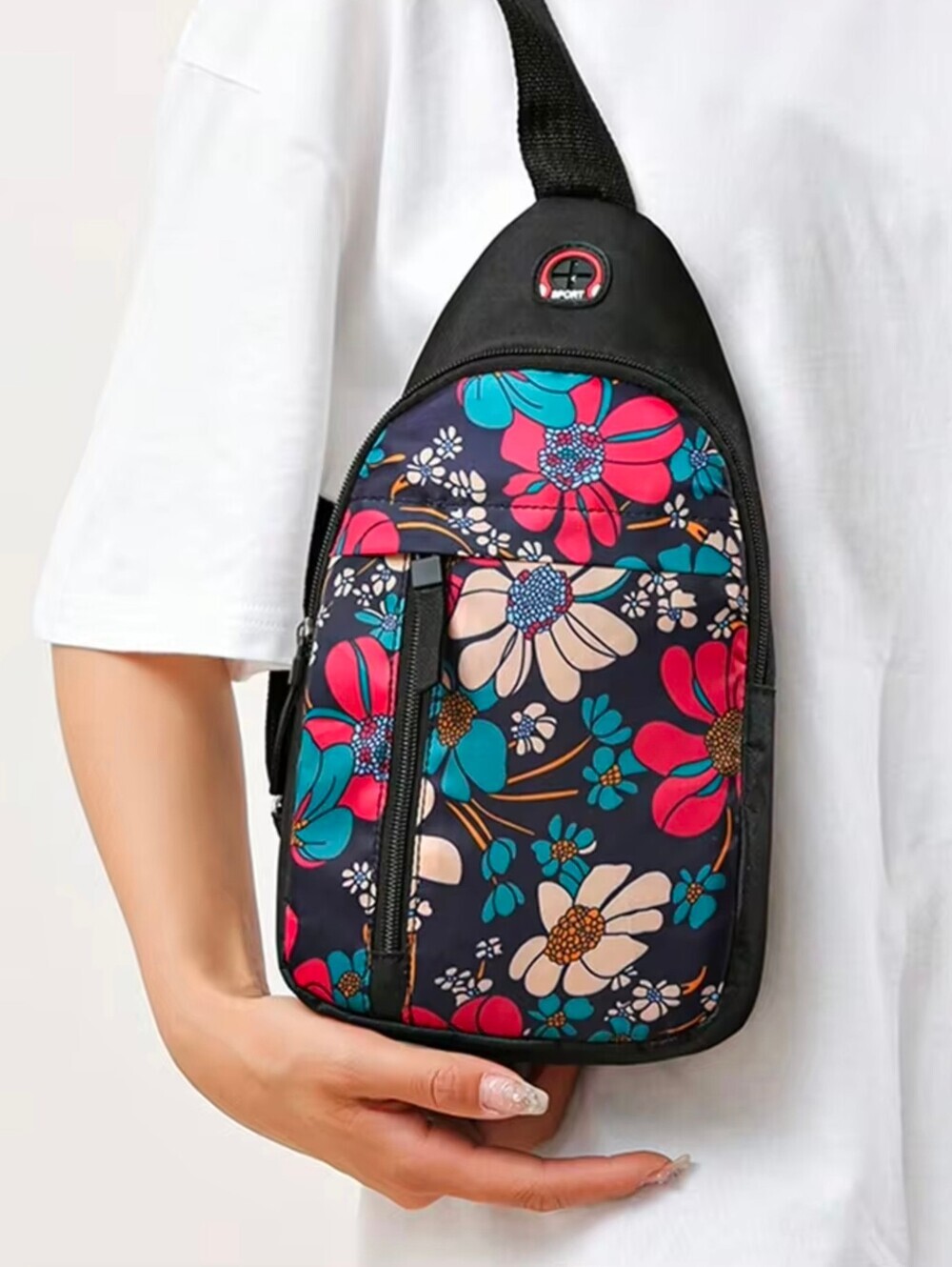Floral Sling Bag Crossbody Backpack Daisy Print Headphone Port NWT Travel Vaca